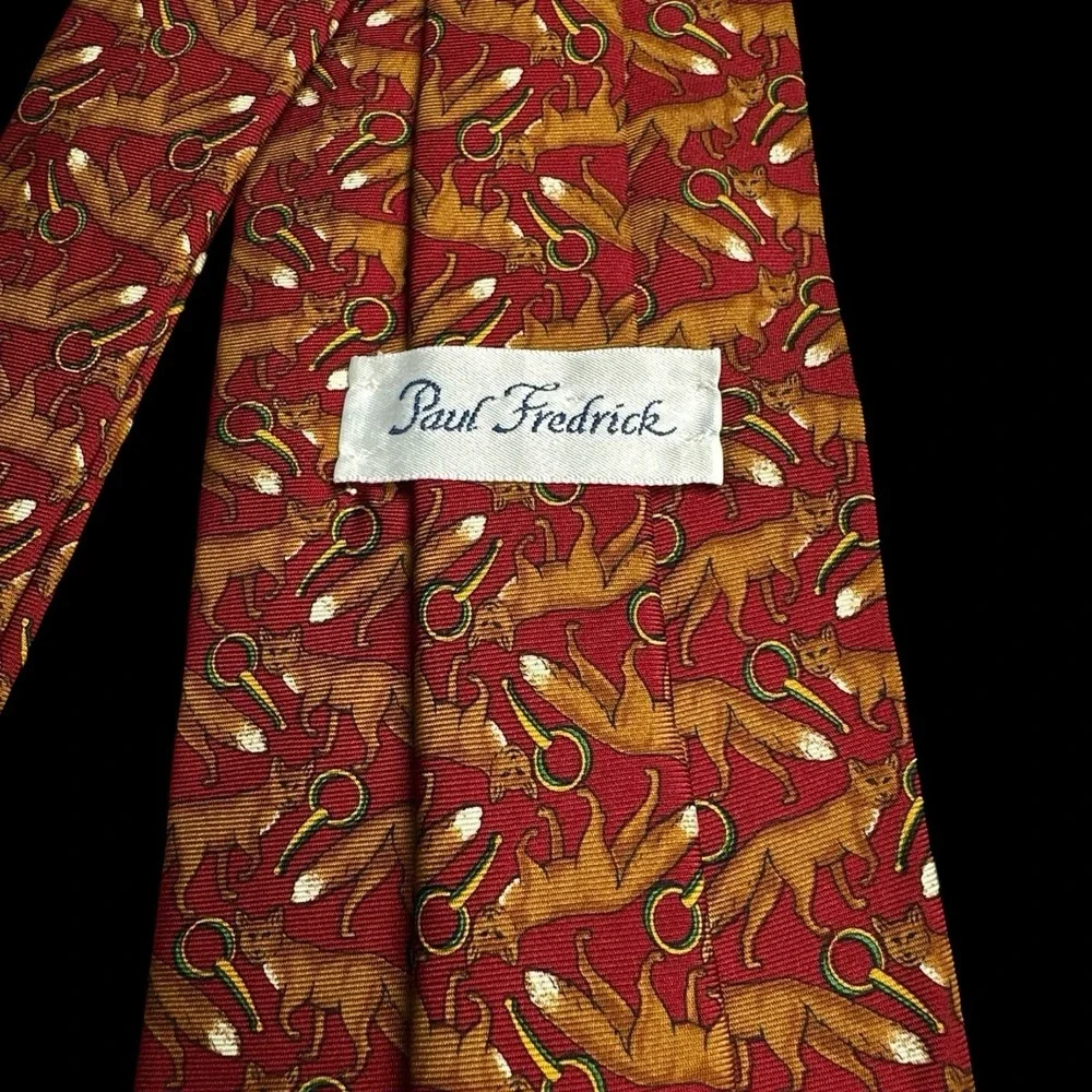 Paul Fredrick - White Tail Fox Tie -‎ Mens Silk Red Tie - 58